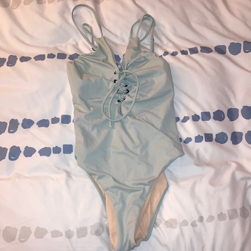 Mint one piece bathing suit.